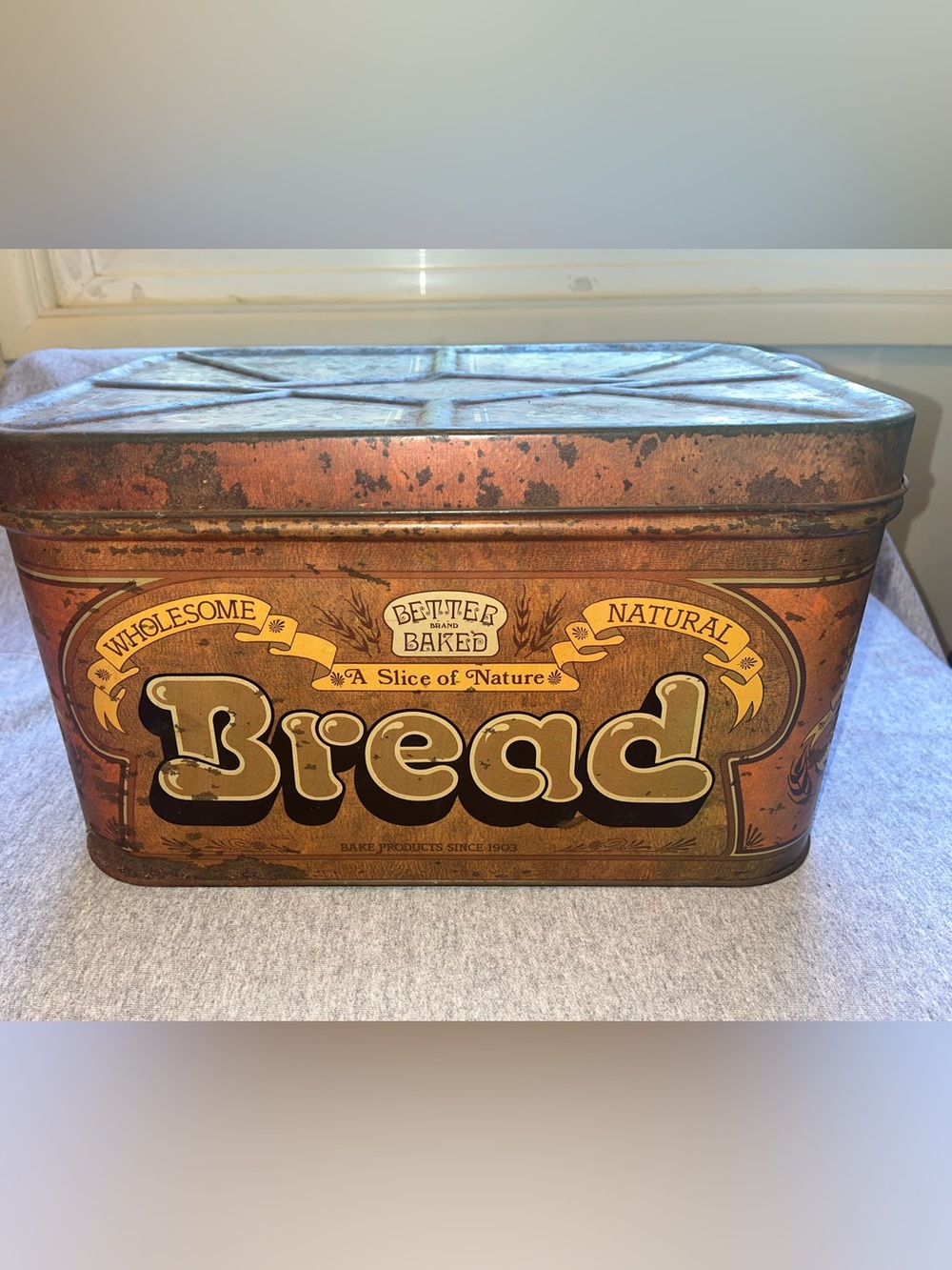 CHEINCO Tin Bread Box Better Baked Brand W/ Lid Brown Made In USA